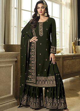 Green Georgette Embroidered Sharara Suit