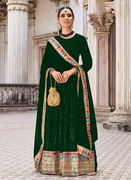 Green Georgette Embroidery Anarkali Suit
