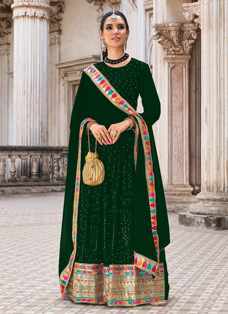 Green Georgette Embroidery Anarkali Suit Party Wear