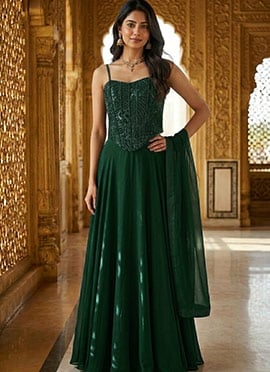 Green Georgette Hand Embroidered Lehenga