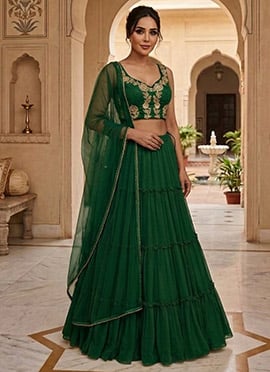 Green Georgette Hand Embroidered Sequins Lehenga