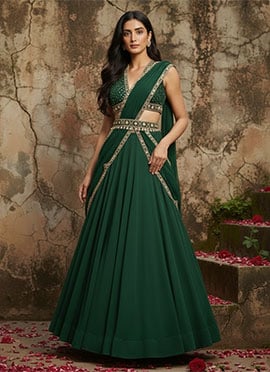 Green Georgette Hand Embroidered Sequins Lehenga