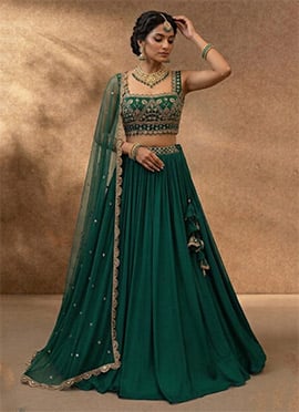 Green Georgette Hand Embroidered Sequins Lehenga