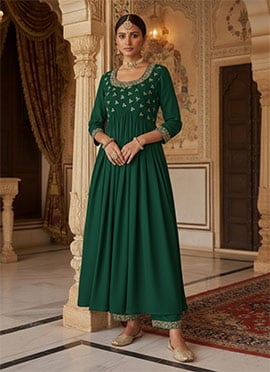 Green Georgette Hand Embroidered Sequins Pakistani Anarkali Suit