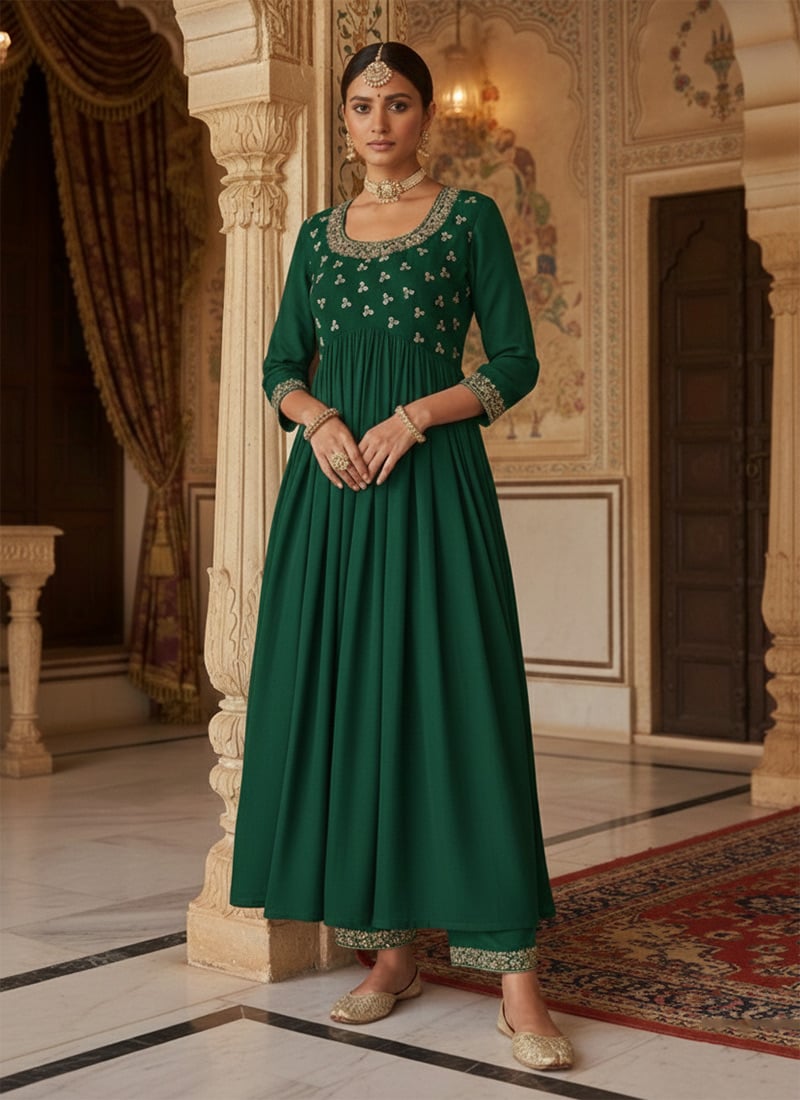 Green Georgette Hand Embroidered Sequins Pakistani Anarkali Suit Wedding Wear