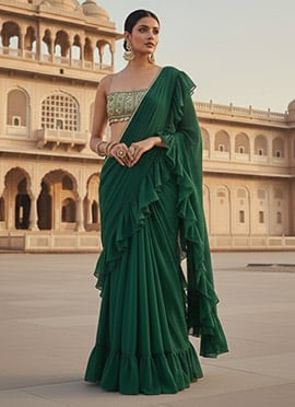 Green Georgette Hand Embroidered Sequins Saree