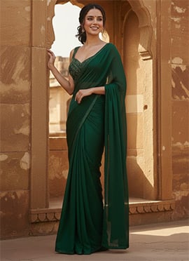 Green Georgette Hand Embroidered Sequins Saree