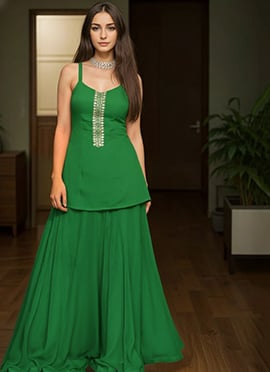 Green Georgette Hand Embroidered Sharara Suit