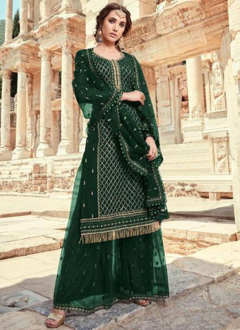 Green Georgette Lace Palazzo suit