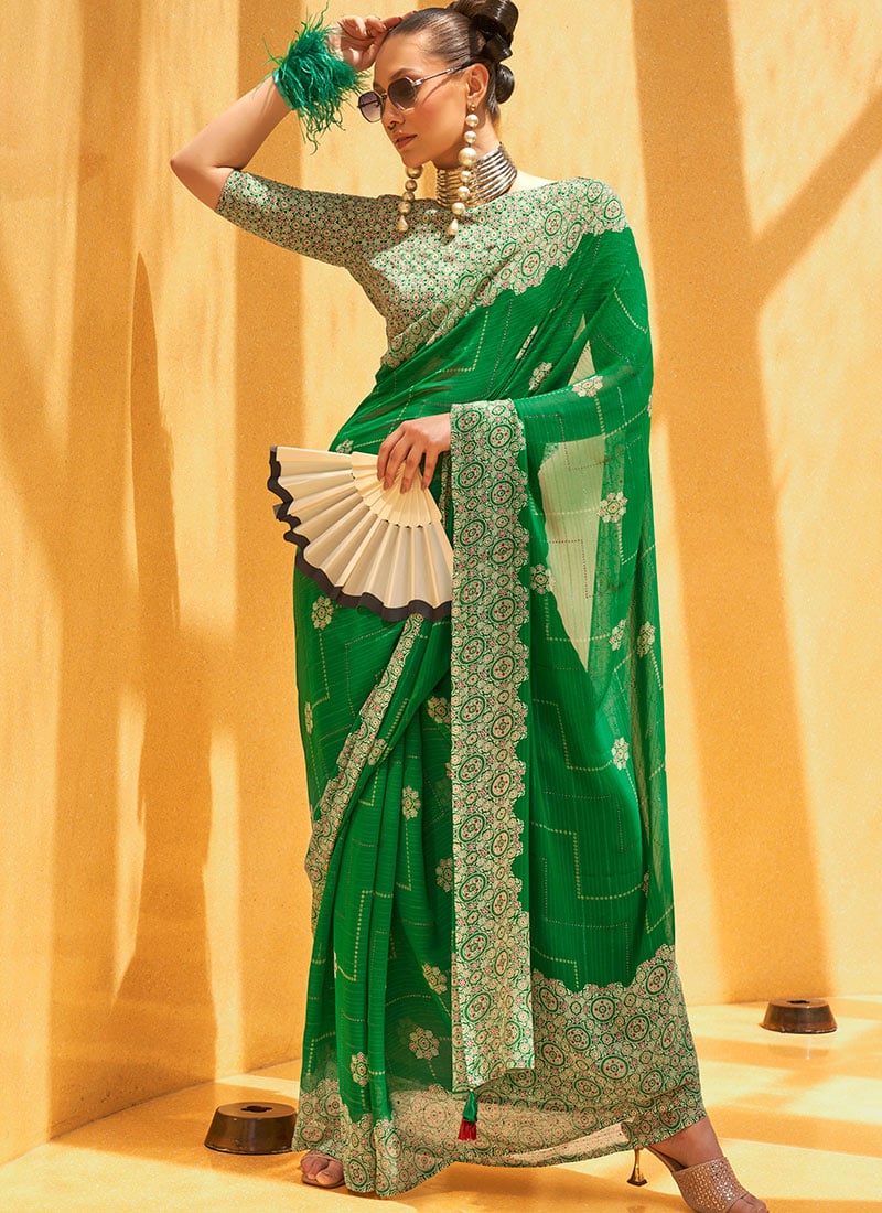 Green Georgette Printed Saree After Six Wear
