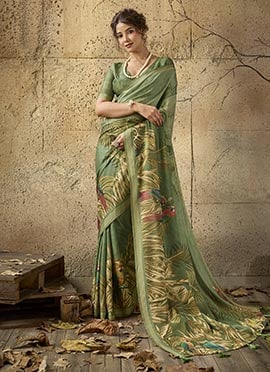 Green Georgette Printed Saree