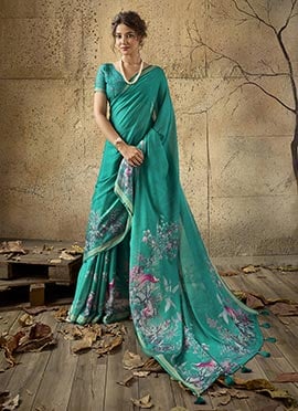 Green Georgette Printed Saree