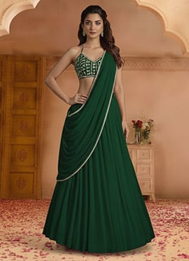 Green Georgette Resham Hand Embroidered Lehenga