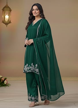 Green Georgette Resham Straight Pant Suit