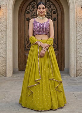 Green Georgette Sequins Embroidered Lehenga