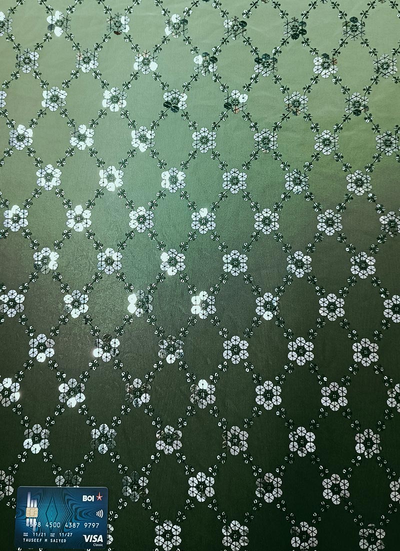 Green Georgette Sequins Embroidery Fabric