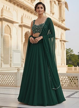 Green Georgette Sequins Hand Embroidered Lehenga