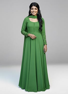 Green Georgette Sequins Hand Embroidery Anarkali Suit