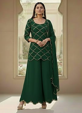 Green Georgette Sequins Palazzo Suit