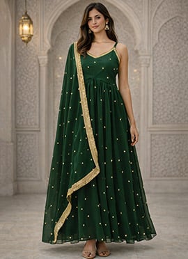 Green Georgette Sequins Zari Anarkali Suit