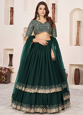 Green Georgette Sequins Zari Embroidered Lehenga