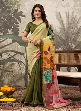 Green Georgette Silk Printed Saree