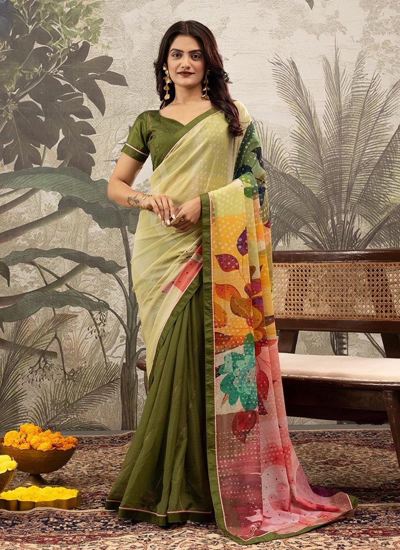 Green Georgette Silk Printed Saree After Six Wear