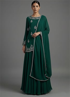Green Georgette Zari A Line Lehenga