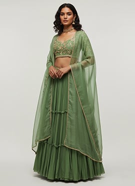 Green Georgette Zari And Sequins Lehenga