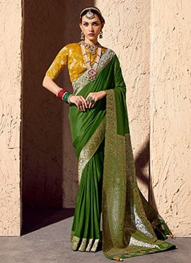 Green Georgette Zari Embroidered Saree