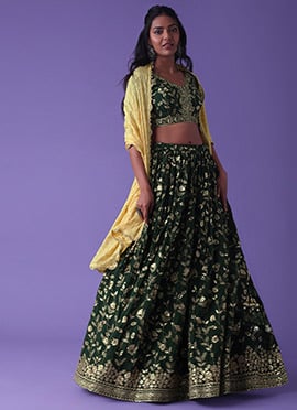 Green Georgette Zari Embroidered Sequins Lehenga