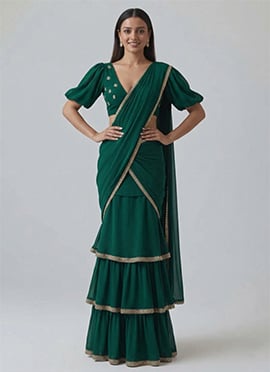 Green Georgette Zari Embroidered Sequins Lehenga Saree