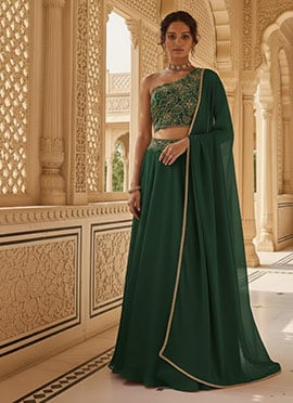 Green Georgette Zari Hand Embroidered Lehenga