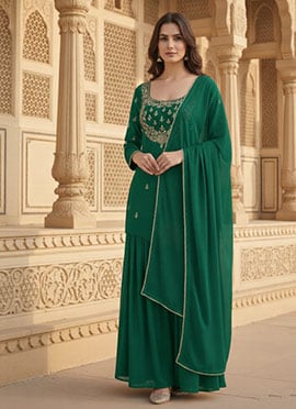 Green Georgette Zari Hand Embroidered Sharara Suit