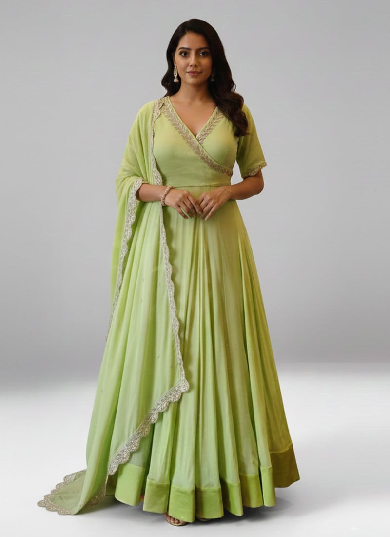 Green Georgette Zari Hand Embroidery Anarkali Suit Festive Wear