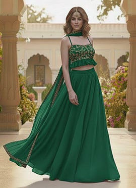 Green Georgette Zari Sequins A Line Lehenga