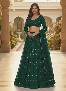 Green Georgette Zari Sequins A Line Lehenga