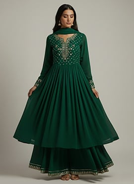 Green Georgette Zari Sequins Anarkali Suit