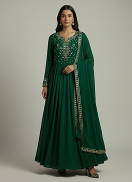 Green Georgette Zari Sequins Anarkali Suit