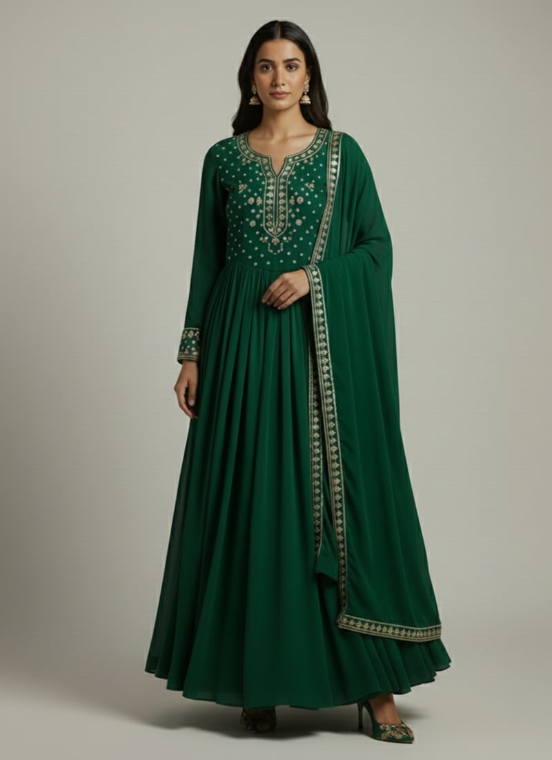 Green Georgette Zari Sequins Anarkali Suit Festive Wear