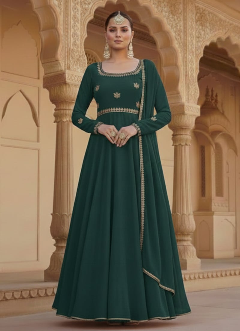 Green Georgette Zari Sequins Anarkali Suit Festive Wear