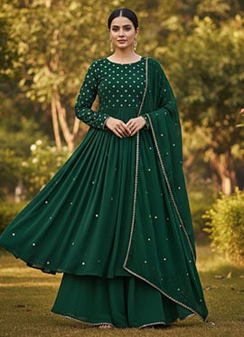Green Georgette Zari Sequins Anarkali Suit