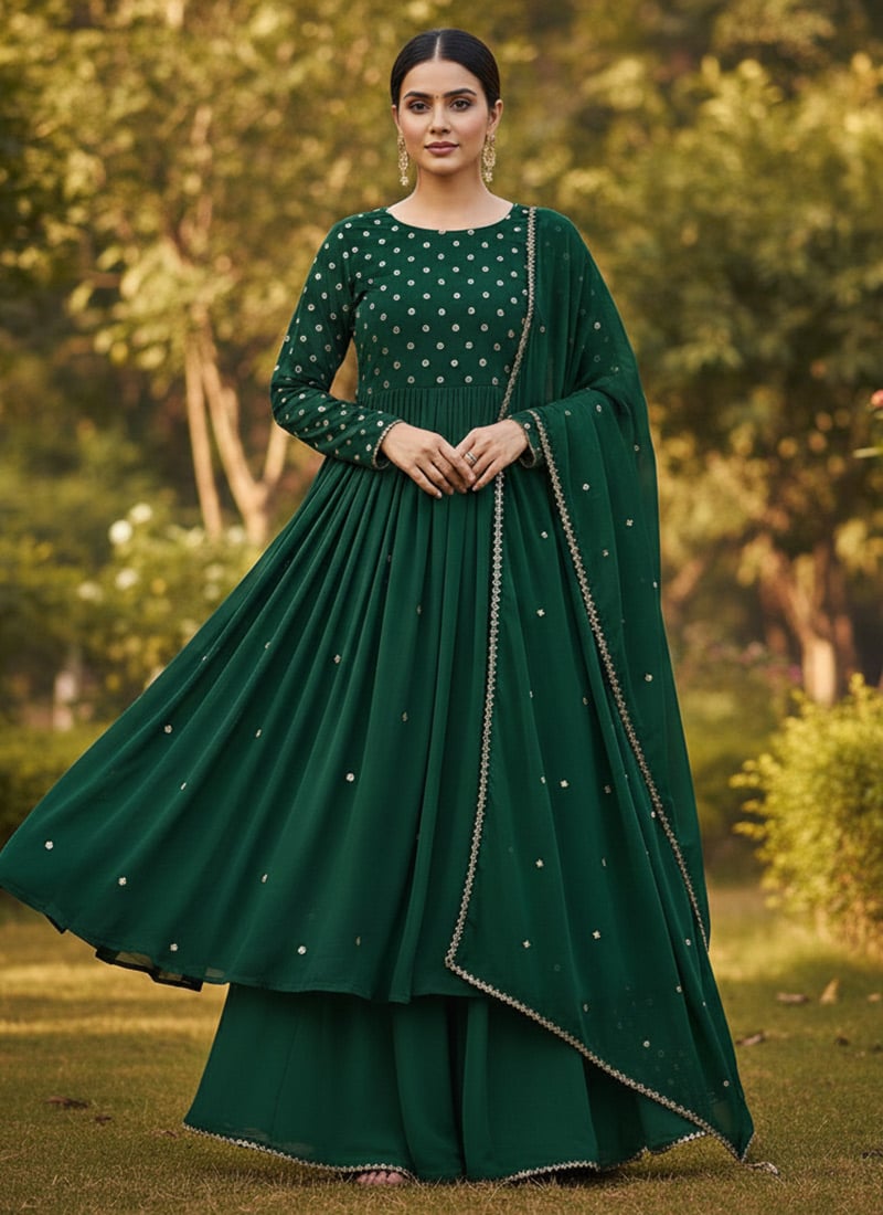 Green Georgette Zari Sequins Anarkali Suit Festive Wear