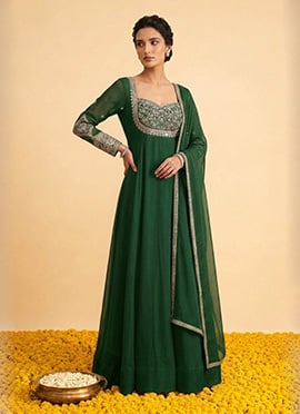Green Georgette Zari Sequins Embroidered Anarkali Suit