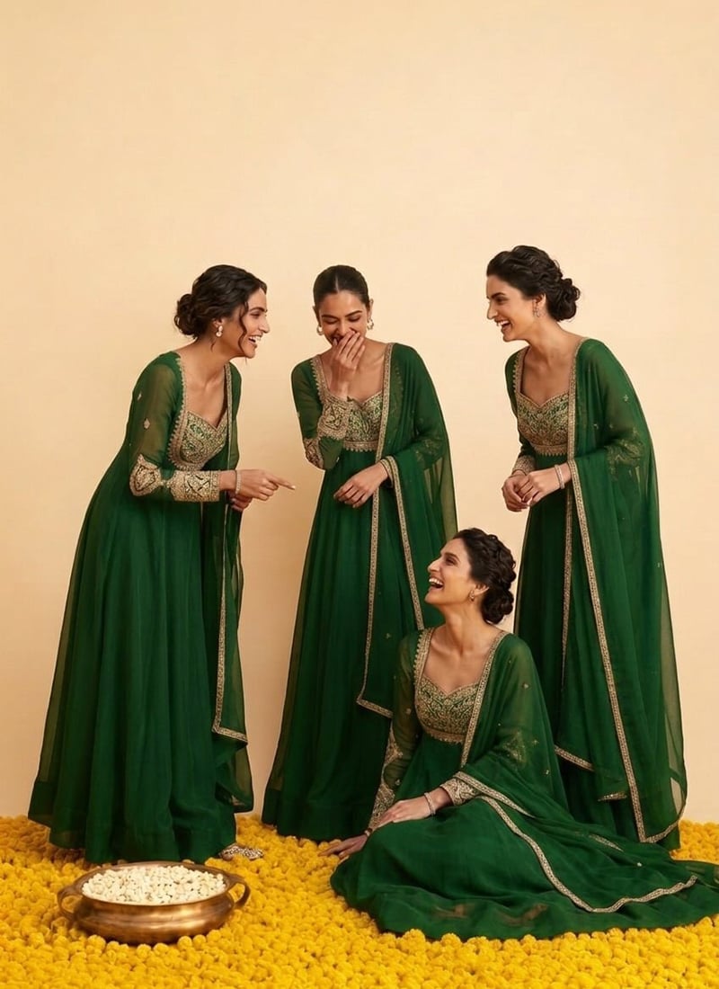 Green Georgette Zari Sequins Embroidered Anarkali Suit After Six Wear