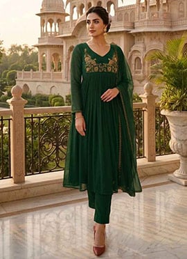 Green Georgette Zari Sequins Embroidered Anarkali Suit