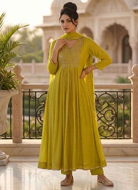 Green Georgette Zari Sequins Embroidered Elegant Anarkali Suit