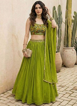 Green Georgette Zari Sequins Embroidered Lehenga Set