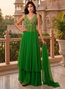 Green Georgette Zari Sequins Embroidered Pakistani Anarkali Suit