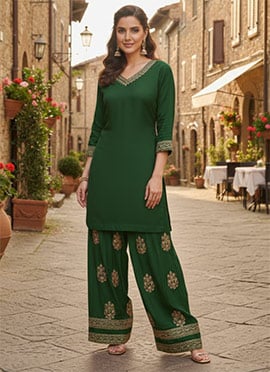 Green Georgette Zari Sequins Farshi Style Salwar Suit